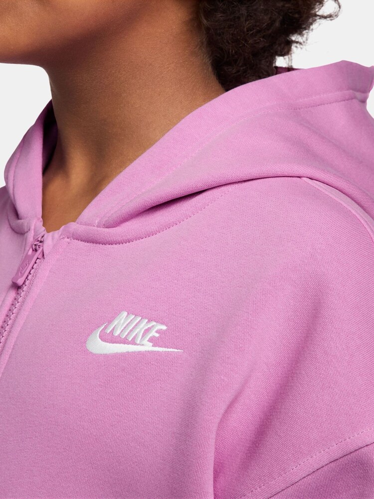 Nike Magenta Pink Oversized College Club Fleece Zip-Up Hoodie - Image 3 of 3 Nike Magenta Pink Oversized College Club Fleece Zip-Up Hoodie - Image 3 of 3