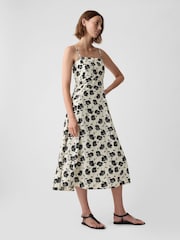 Gap White Floral Linen Blend Removable Straps Midi Dress - Image 1 of 5