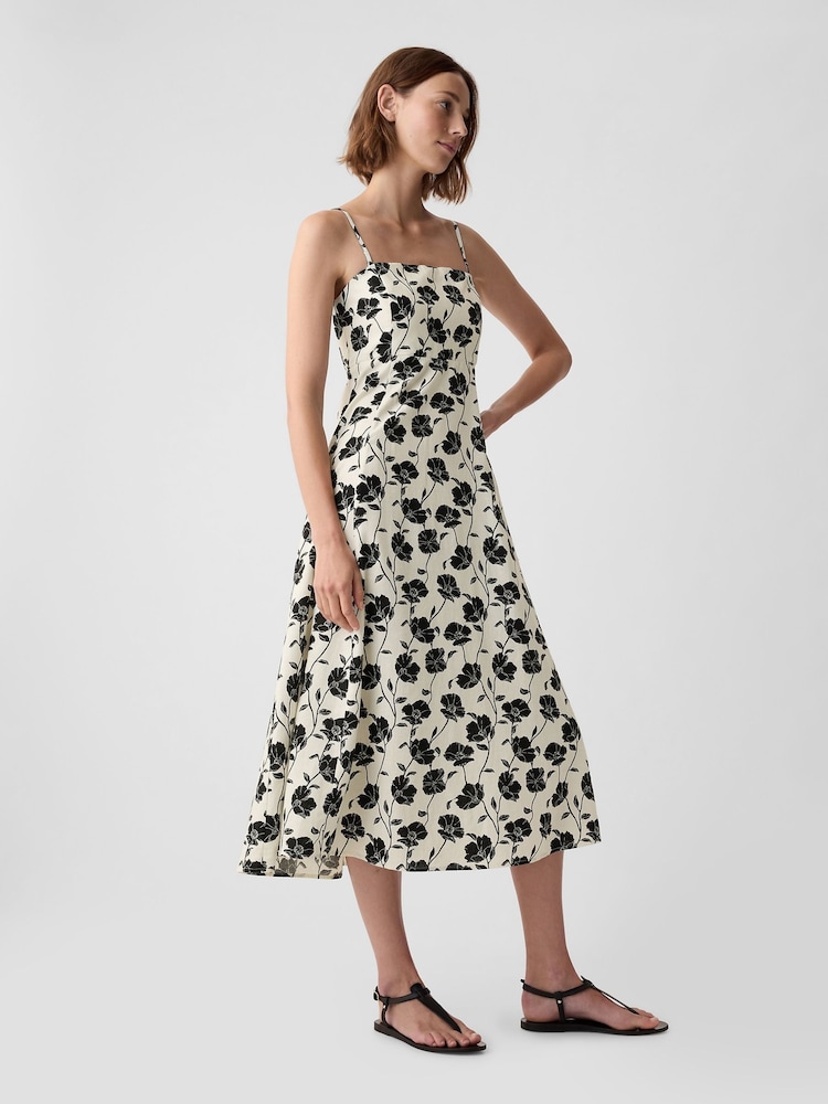 Gap White Floral Linen Blend Removable Straps Midi Dress - Image 1 of 5 Gap White Floral Linen Blend Removable Straps Midi Dress - Image 1 of 5