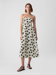 Gap White Floral Linen Blend Removable Straps Midi Dress - Image 2 of 5