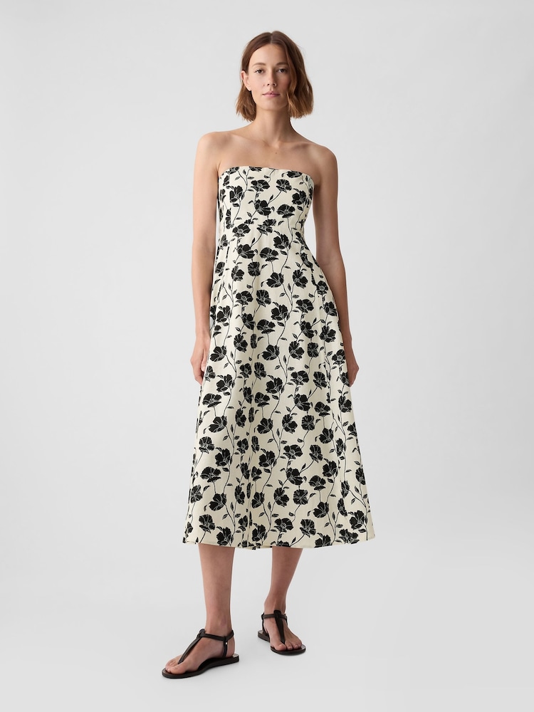Gap White Floral Linen Blend Removable Straps Midi Dress - Image 2 of 5