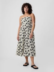 Gap White Floral Linen Blend Removable Straps Midi Dress - Image 4 of 5