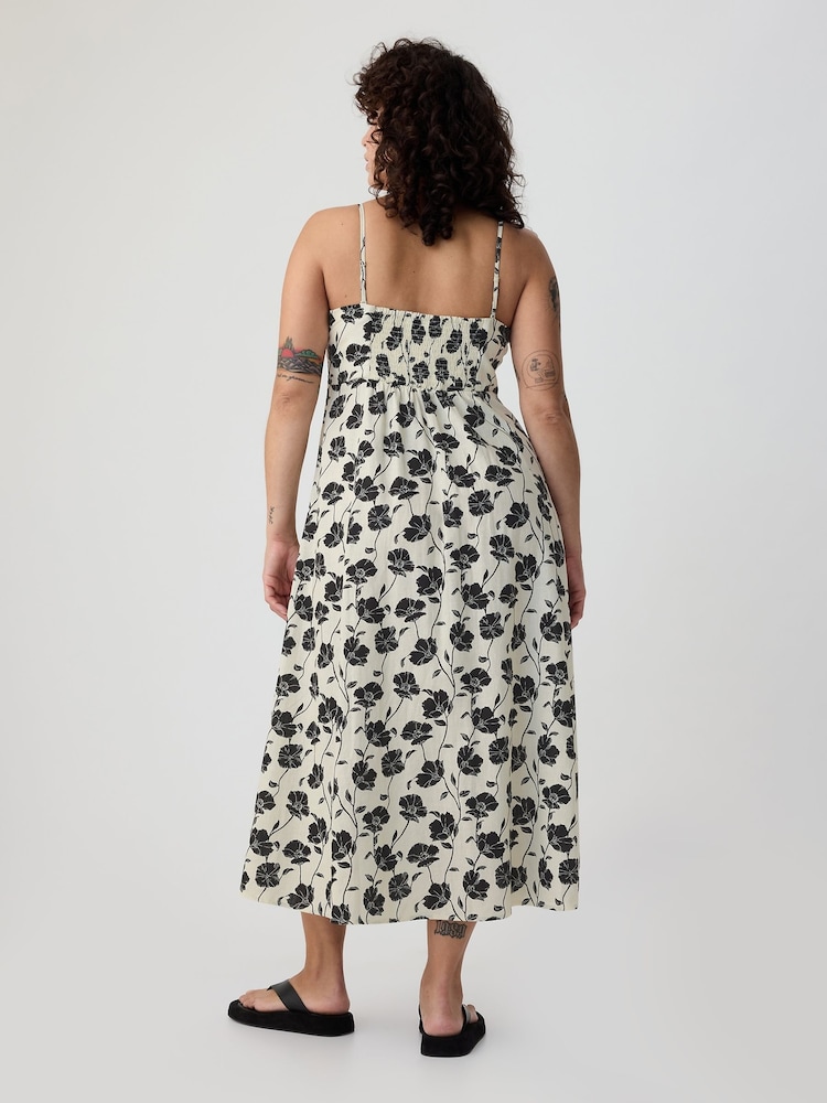 Gap White Floral Linen Blend Removable Straps Midi Dress - Image 5 of 5