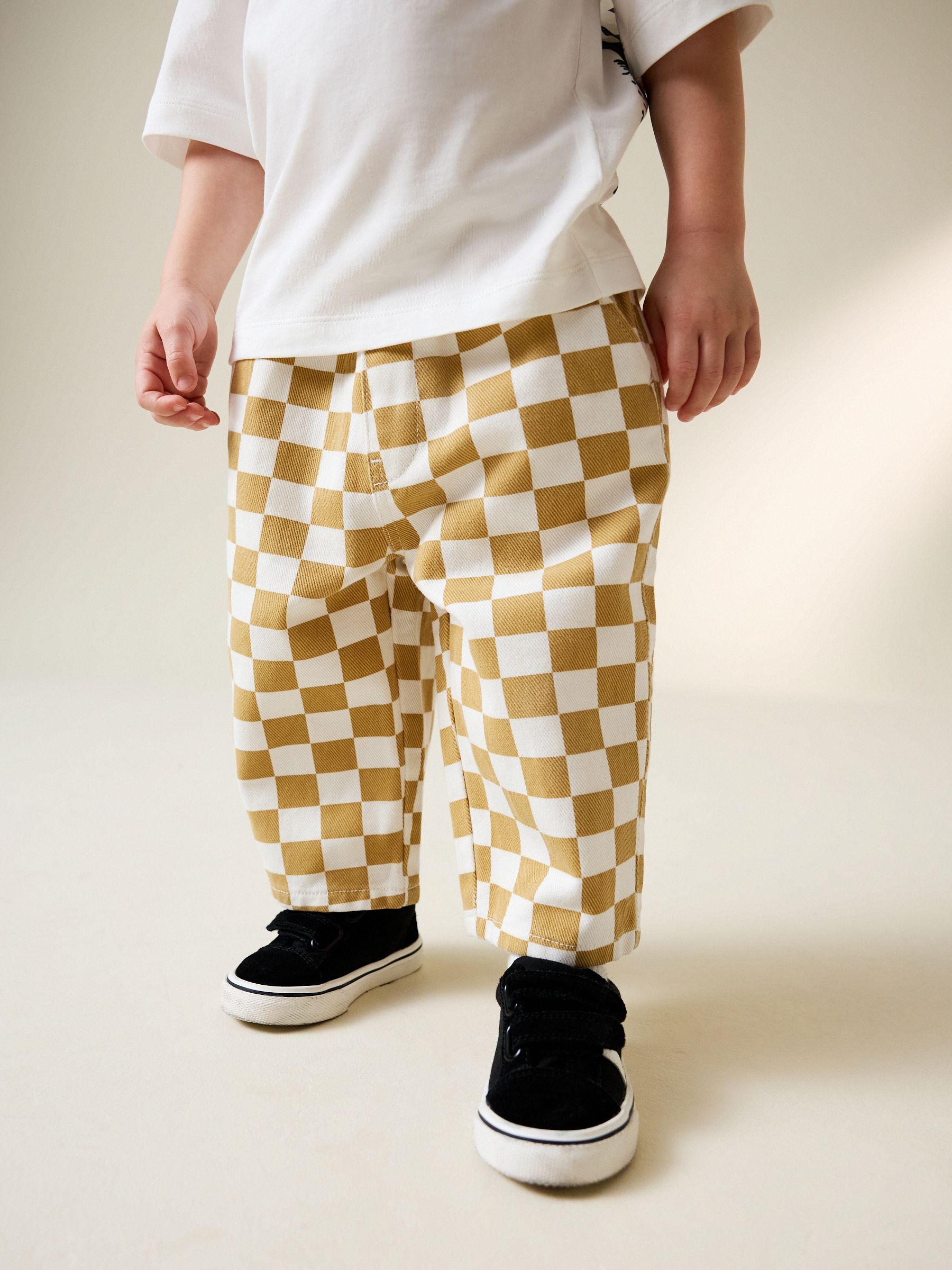 Buy Yellow/White Checkerboard Pull On Wide Trousers (3mths-7yrs