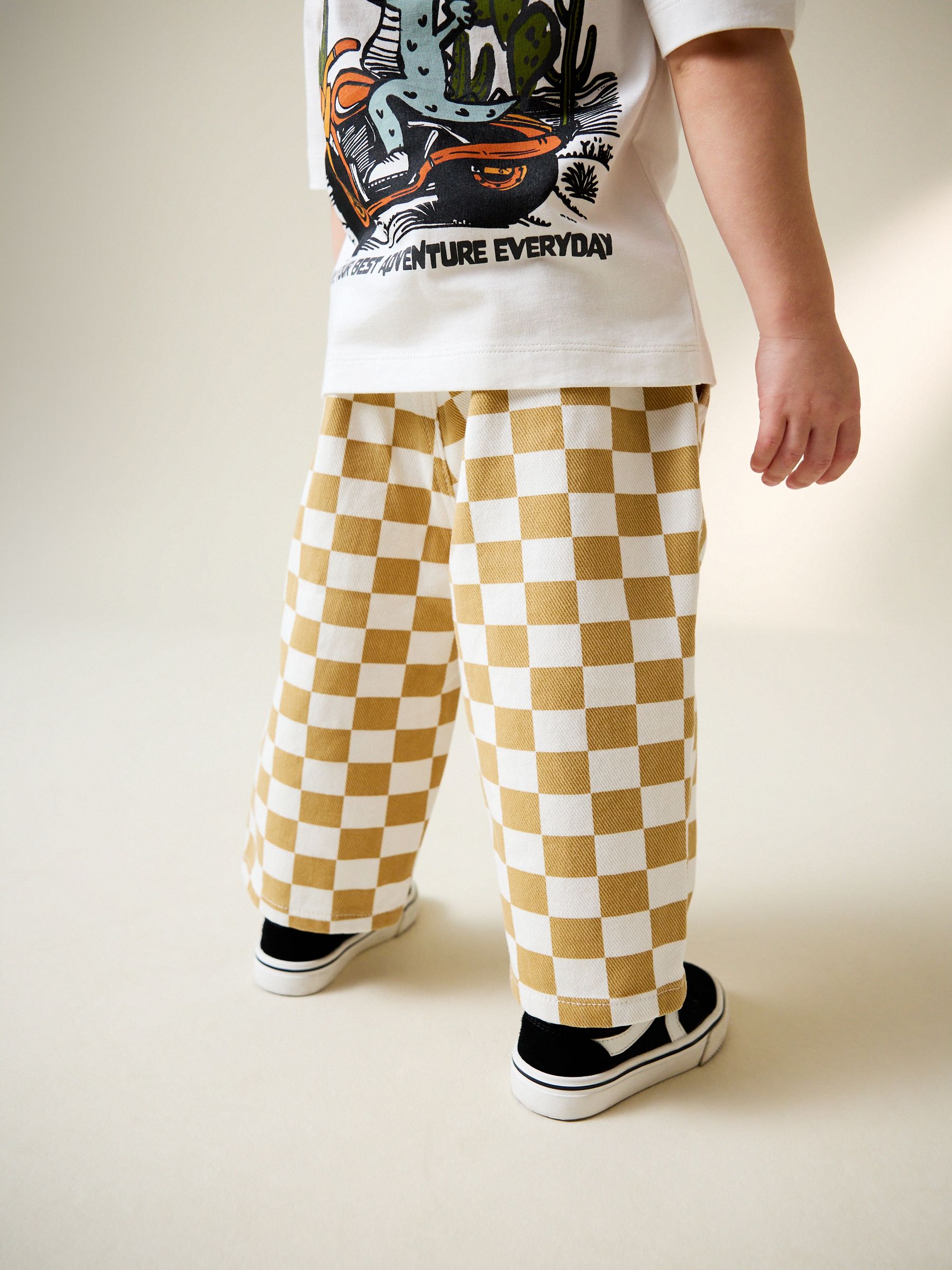 Buy Yellow/White Checkerboard Pull On Wide Trousers (3mths-7yrs