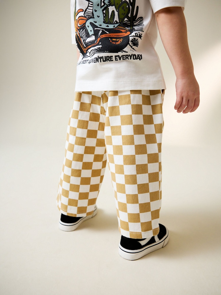 Yellow/White Checkerboard Pull On Wide Trousers (3mths-7yrs) - Image 2 of 8 Yellow/White Checkerboard Pull On Wide Trousers (3mths-7yrs) - Image 2 of 8