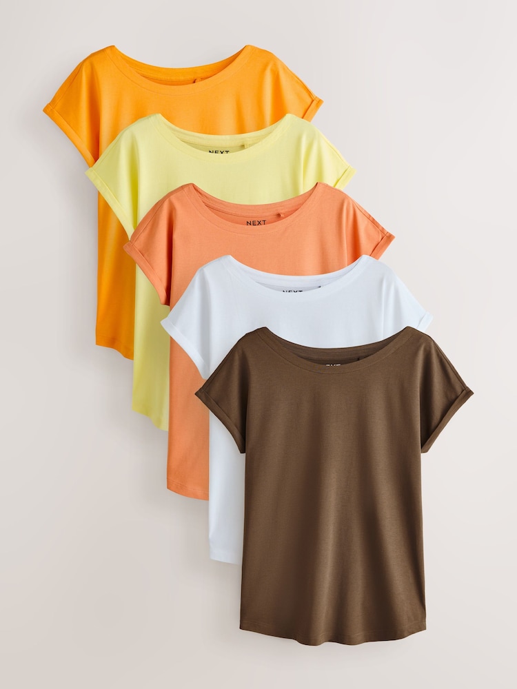 Brown/Orange/Yellow/White Cap Sleeve T-Shirts 5 Pack - Image 1 of 11