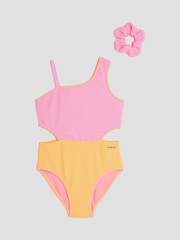 River Island Pink Girls Blocked Textured Swimsuit - Image 1 of 1