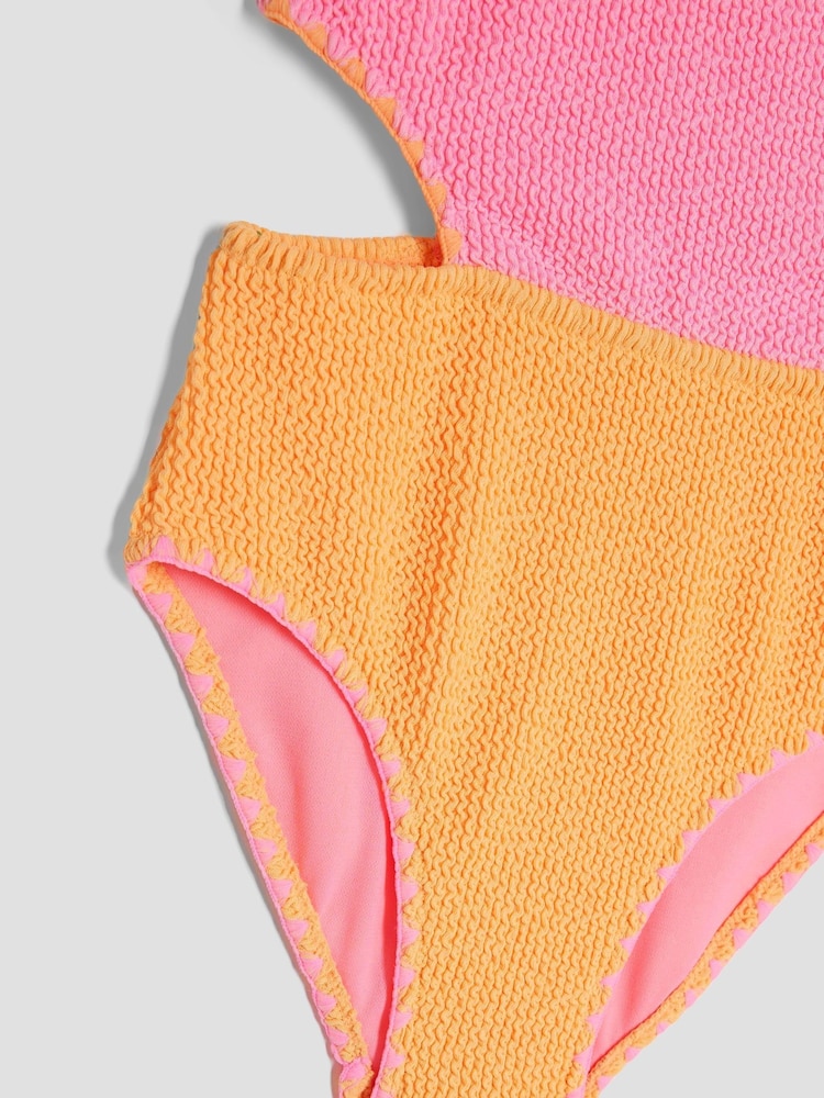 River Island Pink Girls Blocked Textured Swimsuit - Image 4 of 4
