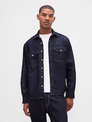 Gap Dark Indigo Blue UltraSoft Denim Relaxed Shirt - Image 1 of 4