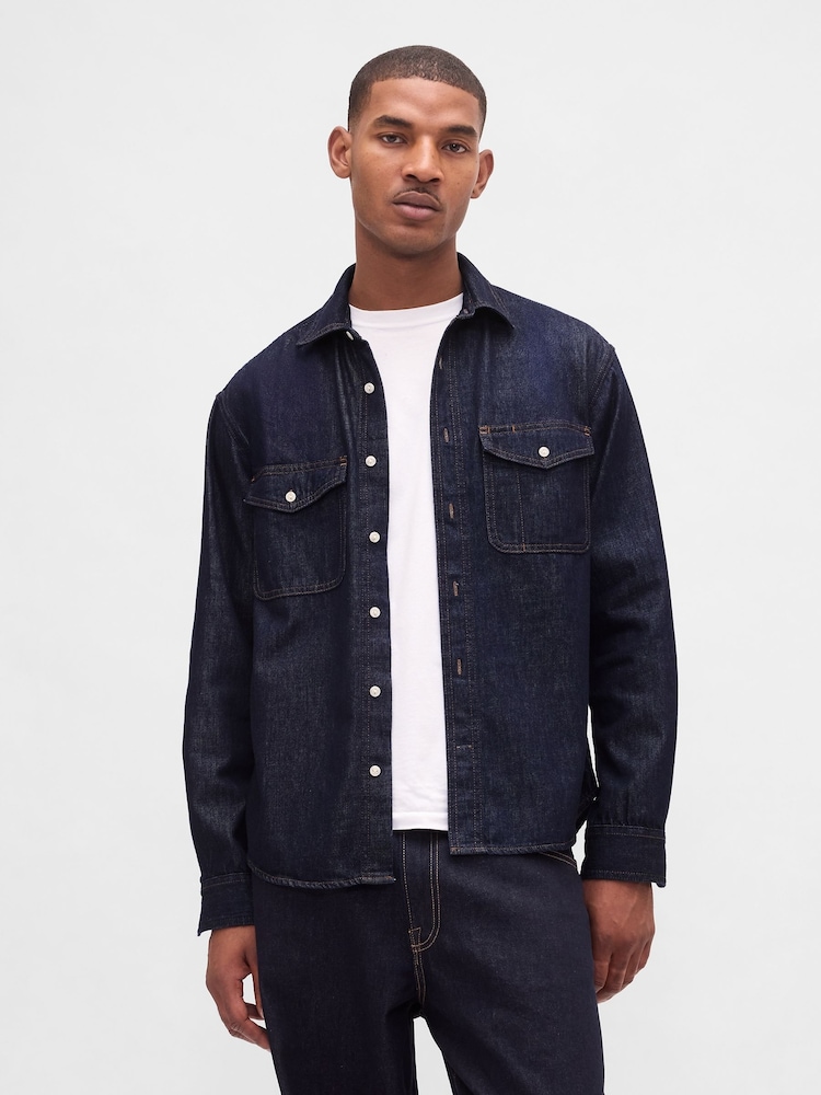 Gap Dark Indigo Blue UltraSoft Denim Relaxed Shirt - Image 1 of 4 Gap Dark Indigo Blue UltraSoft Denim Relaxed Shirt - Image 1 of 4