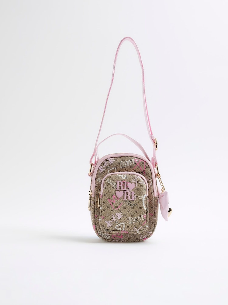 River Island Brown Girls Graffiti Monogram Festival Bag - Image 2 of 6 River Island Brown Girls Graffiti Monogram Festival Bag - Image 2 of 6