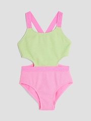 River Island Green Girls Elastic Colour Block Swimsuit - Image 1 of 4