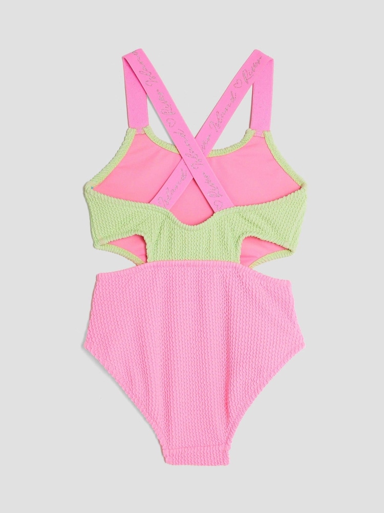 River Island Green Girls Elastic Colour Block Swimsuit - Image 2 of 4