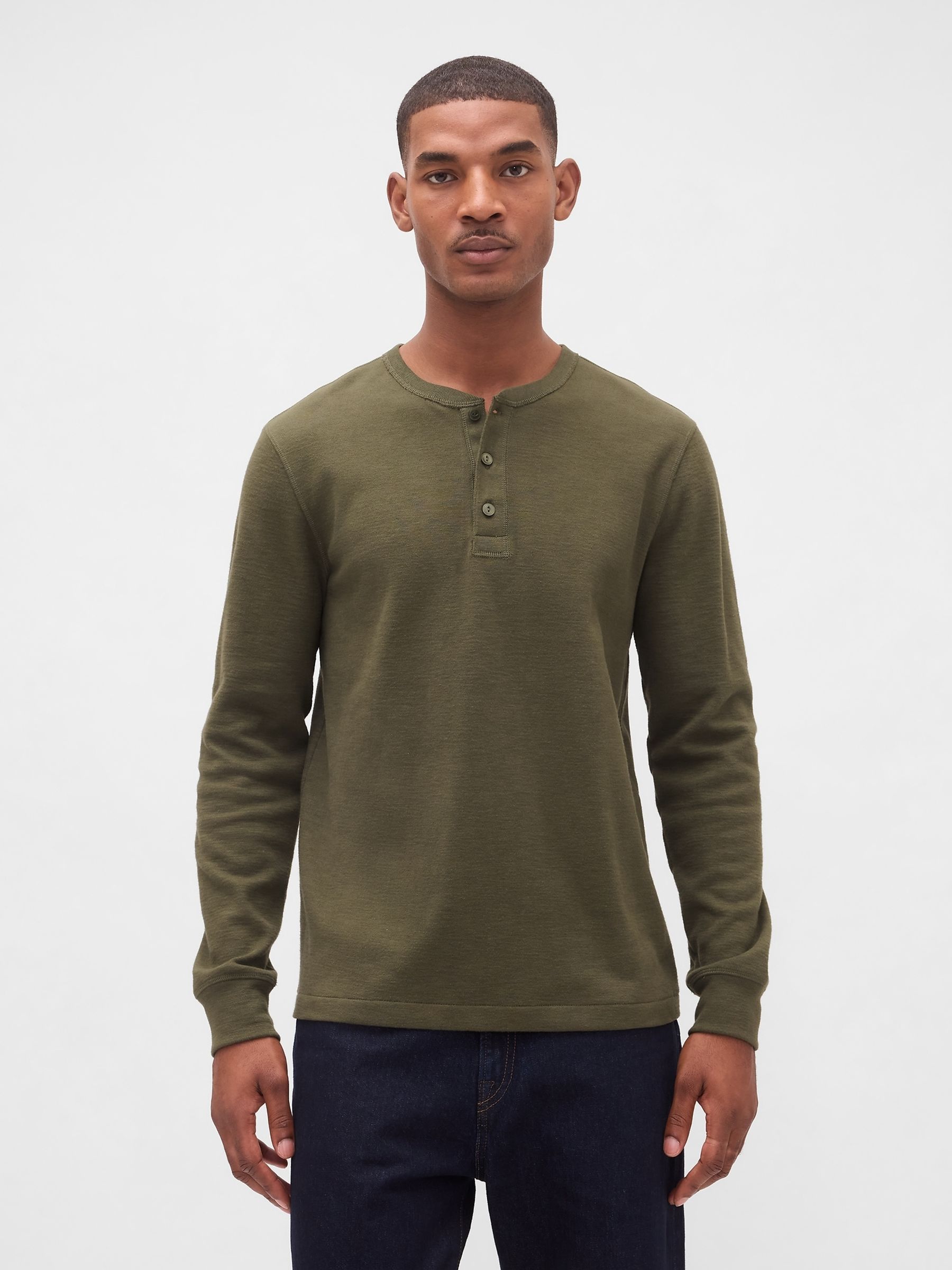 Buy Gap Green Long Sleeve Double-Knit Henley Top from the Next UK