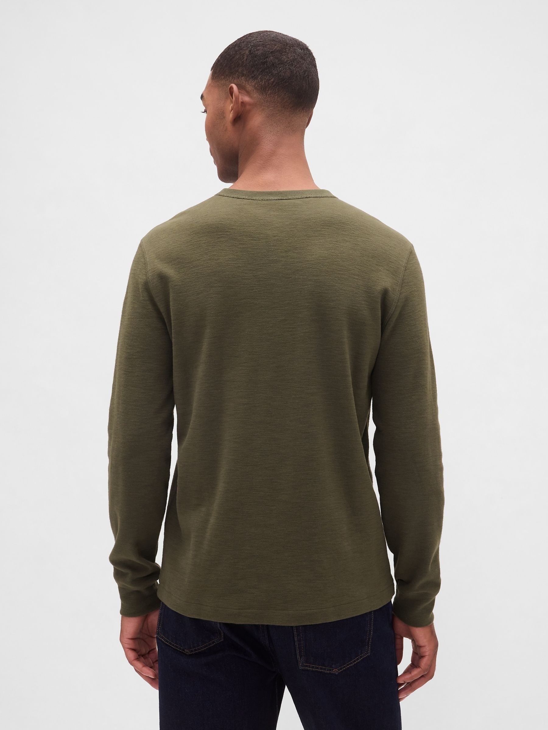Buy Gap Green Long Sleeve Double-Knit Henley Top from the Next UK