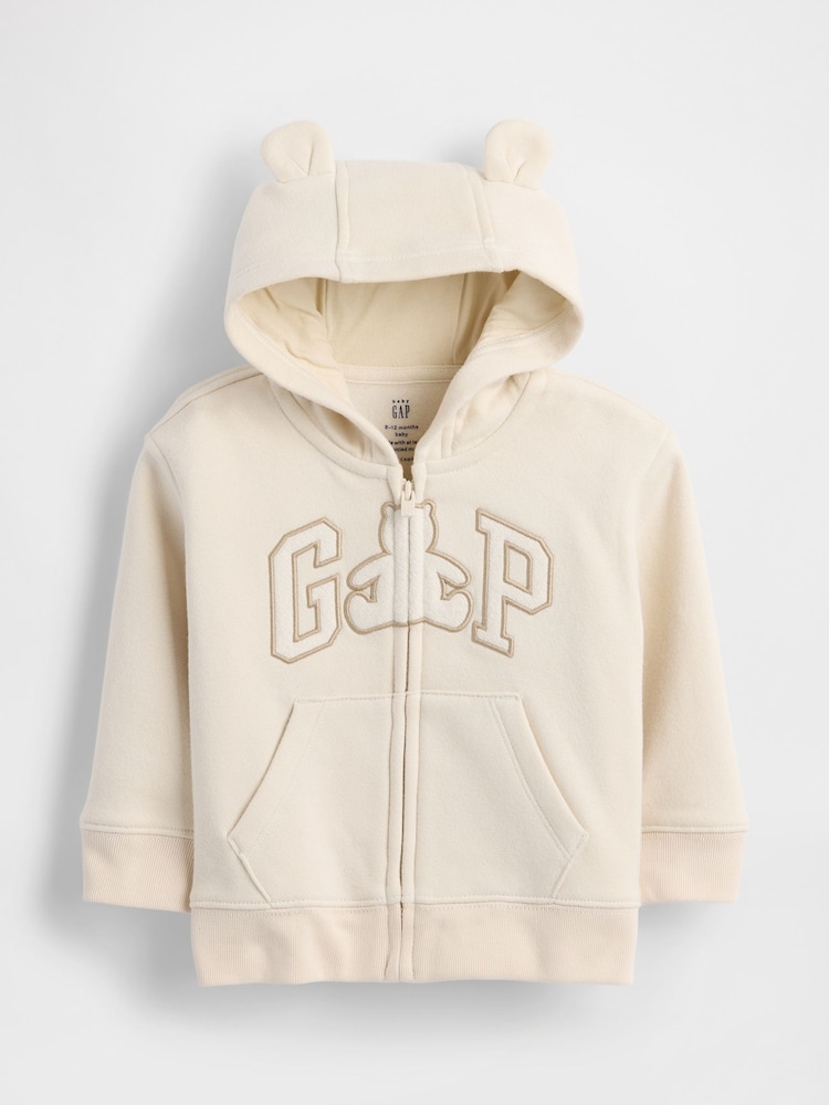 Gap Cream Vintage Soft Bear Logo Zip Hoodie (Newborn-24mths) (0-24mths) - Image 1 of 3 Gap Cream Vintage Soft Bear Logo Zip Hoodie (Newborn-24mths) (0-24mths) - Image 1 of 3