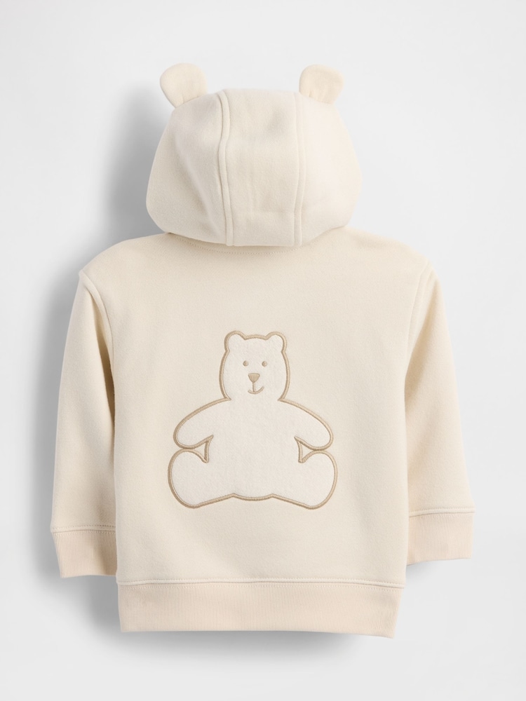 Gap Cream Vintage Soft Bear Logo Zip Hoodie (Newborn-24mths) (0-24mths) - Image 2 of 3 Gap Cream Vintage Soft Bear Logo Zip Hoodie (Newborn-24mths) (0-24mths) - Image 2 of 3
