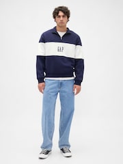 Gap Blue VintageSoft Colourblock Logo Half Zip Pullover Sweatshirt - Image 3 of 4