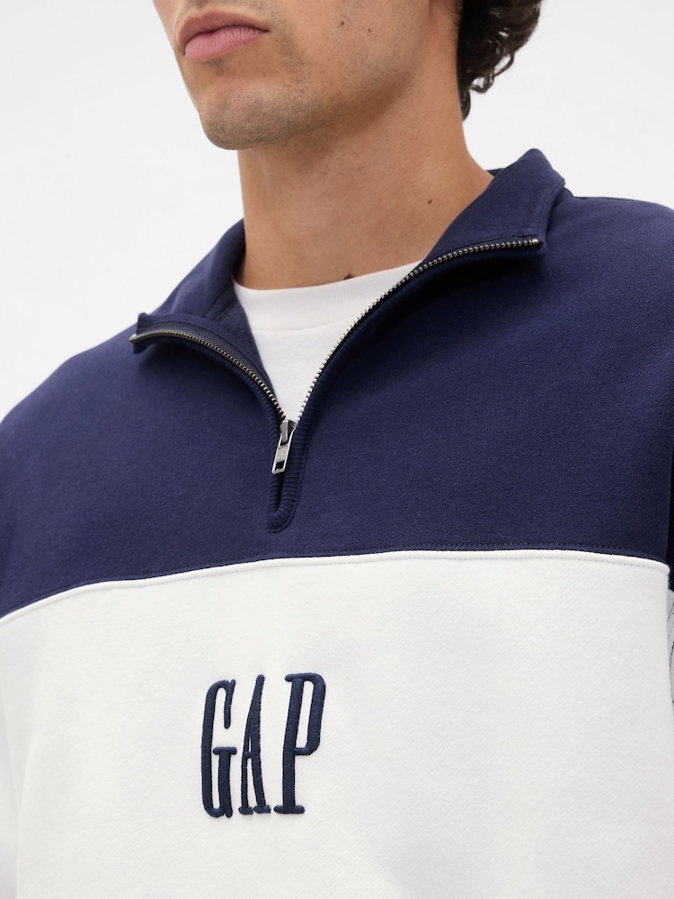 Gap Blue VintageSoft Colourblock Logo Half Zip Pullover Sweatshirt - Image 4 of 4