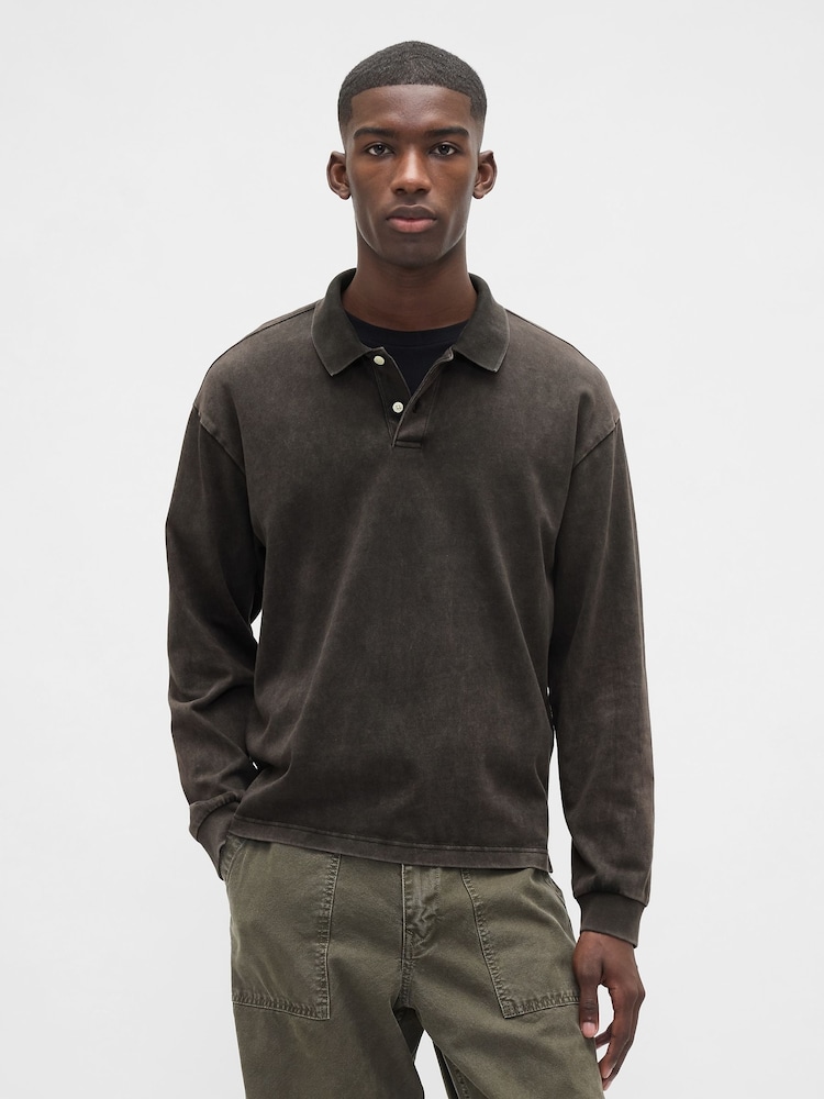 Gap Black Heavyweight Jersey Polo Shirt - Image 1 of 4