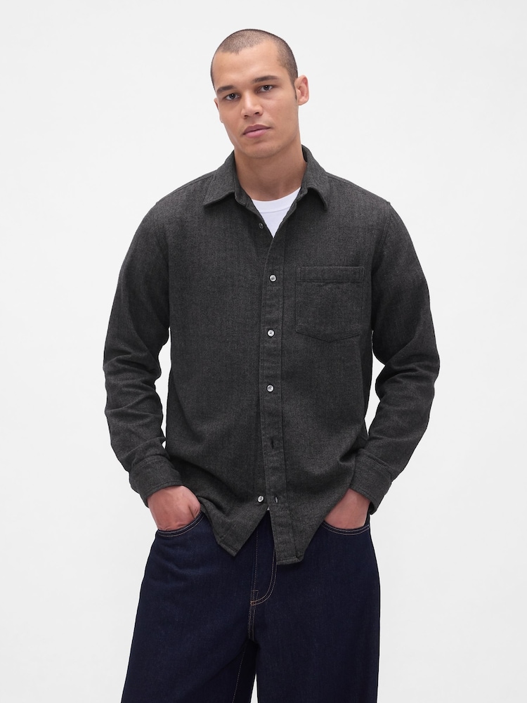 Gap Grey Cotton Relaxed Flannel Shirt - Image 1 of 4