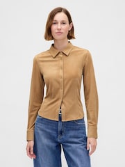 Gap Brown Vegan Suede Fitted Shirt - Image 1 of 4