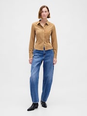 Gap Brown Vegan Suede Fitted Shirt - Image 3 of 4