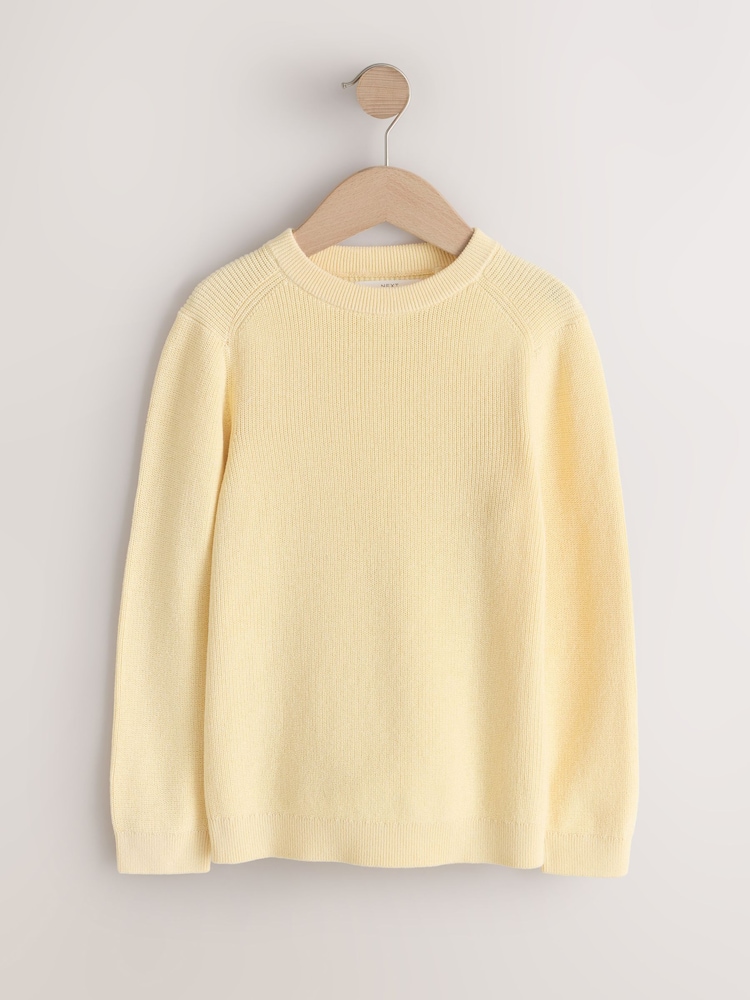 Buttermilk Yellow Without Stag Cotton Crew Neck Knitted Jumper (3-16yrs) - Image 1 of 4 Buttermilk Yellow Without Stag Cotton Crew Neck Knitted Jumper (3-16yrs) - Image 1 of 4