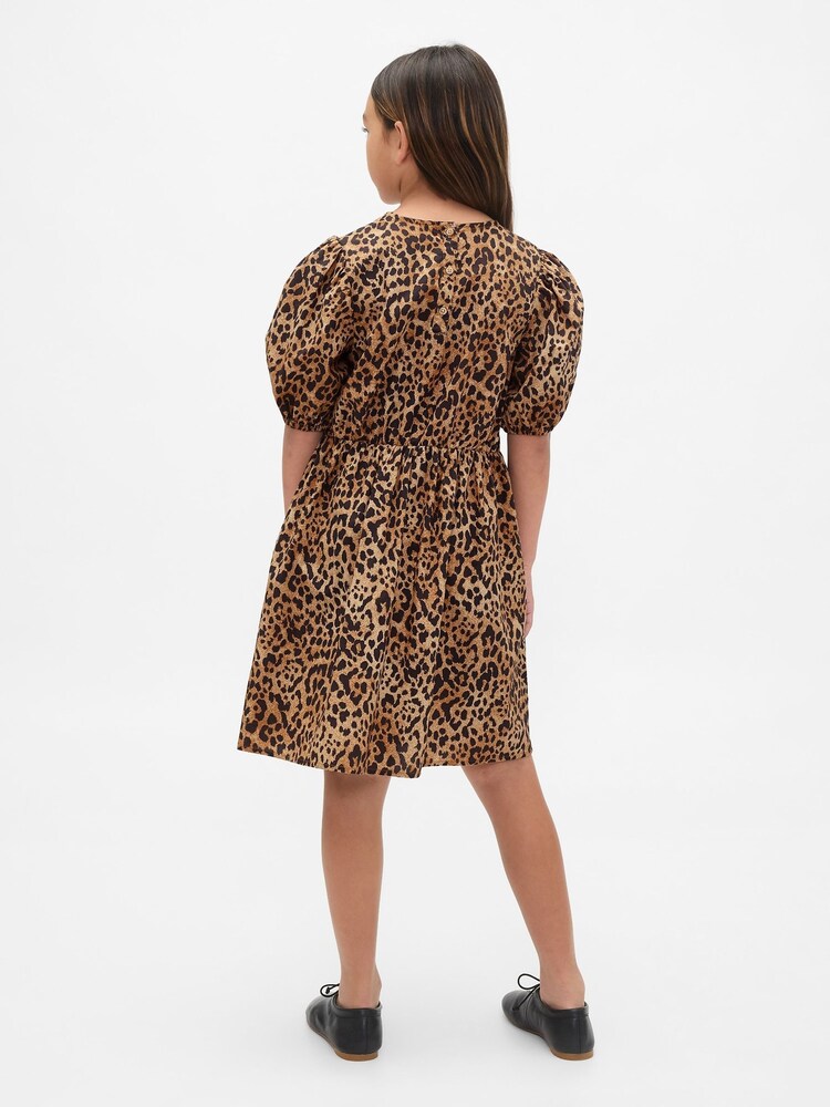 Gap Brown Poplin Puff-Sleeve Leopard Print Dress (4-13yrs) (4-13yrs) - Image 2 of 4