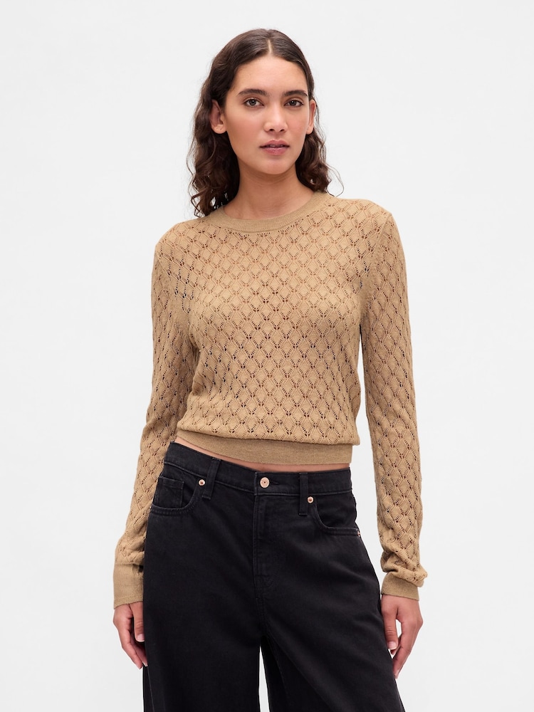 Gap Beige Pointelle Sweatshirt - Image 1 of 4