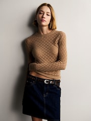 Gap Beige Cotton Crew Neck Pointelle Jumper - Image 5 of 6