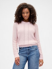 Gap Pink Cotton Cable Knit Sweatshirt - Image 1 of 5