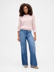 Gap Pink Cotton Cable Knit Sweatshirt - Image 3 of 5