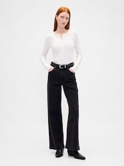 Gap White Modern Rib Long Sleeve Henley T-Shirt - Image 3 of 4