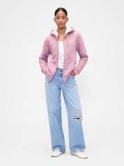 Gap Pink Relaxed Logo Sherpa-Lined Zip Hoodie - Image 3 of 4