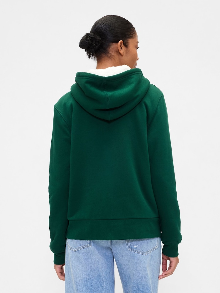 Gap Green Relaxed Logo Sherpa-Lined Zip Hoodie - Image 2 of 4 Gap Green Relaxed Logo Sherpa-Lined Zip Hoodie - Image 2 of 4