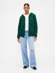 Gap Green Relaxed Logo Sherpa-Lined Zip Hoodie - Image 3 of 4
