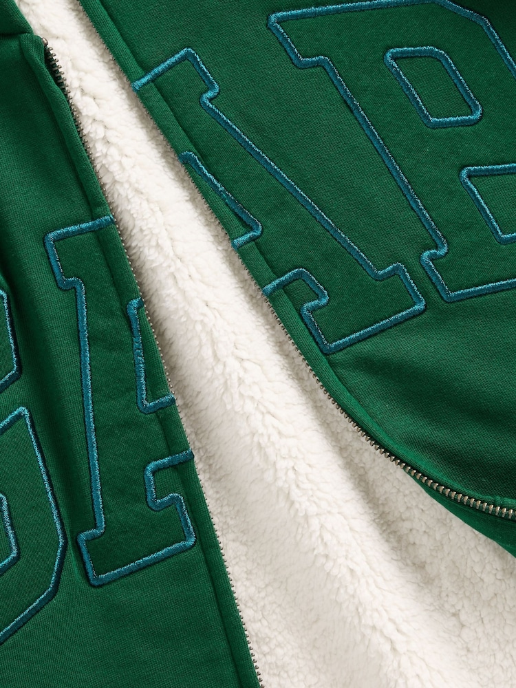 Gap Green Relaxed Logo Sherpa-Lined Zip Hoodie - Image 4 of 4 Gap Green Relaxed Logo Sherpa-Lined Zip Hoodie - Image 4 of 4
