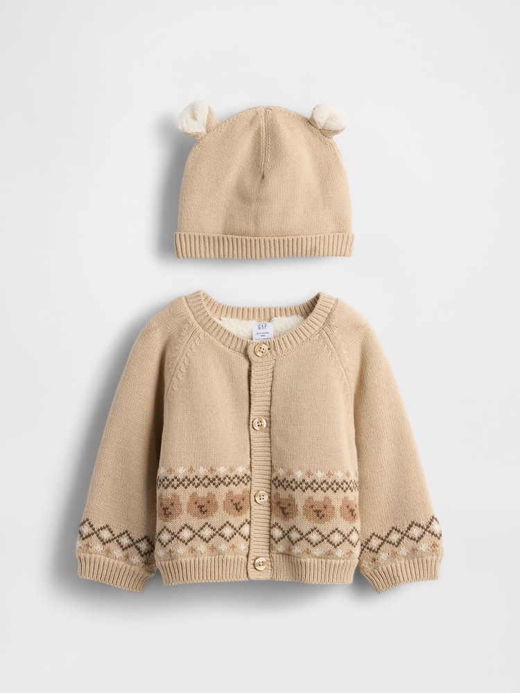 Gap Beige Sherpa-Lined Bear Cardigan Sweatshirt Set (0-24Mths) (0-24mths) - Image 1 of 2