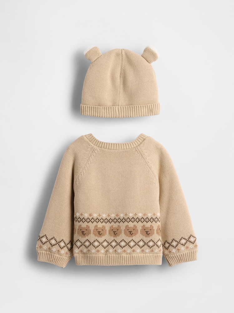 Gap Beige Sherpa-Lined Bear Cardigan Sweatshirt Set (0-24Mths) (0-24mths) - Image 2 of 2