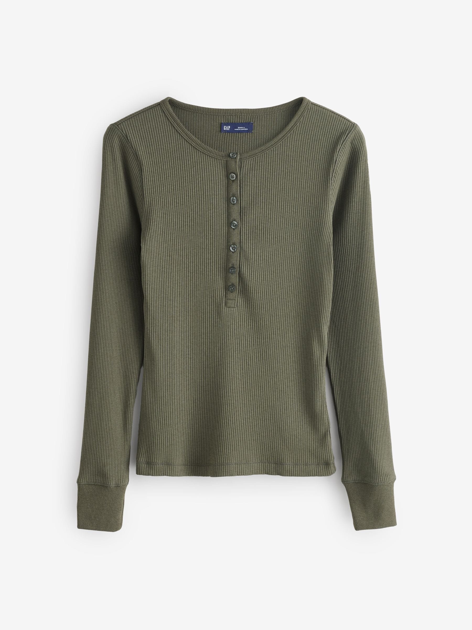 Buy Gap Modern Green Long Sleeve Ribbed Henley Top from the Next