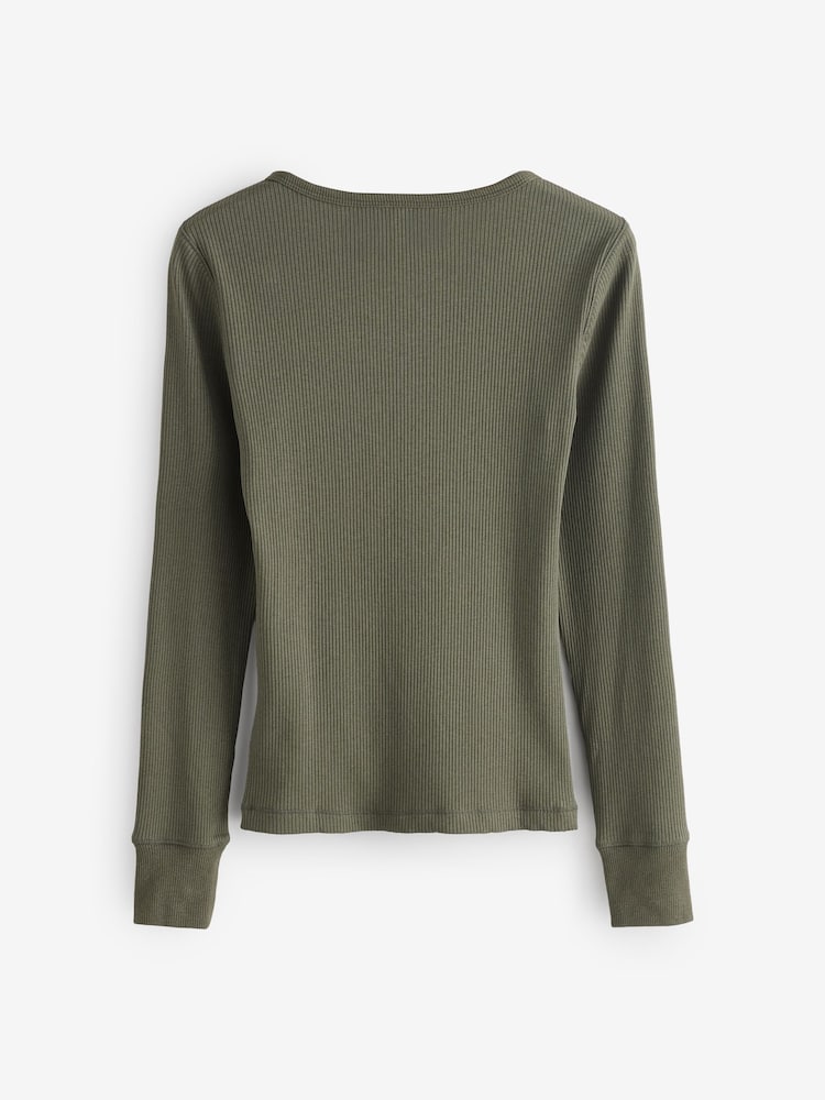 Gap Green Modern Rib Long Sleeve Henley T-Shirt - Image 2 of 4 Gap Green Modern Rib Long Sleeve Henley T-Shirt - Image 2 of 4
