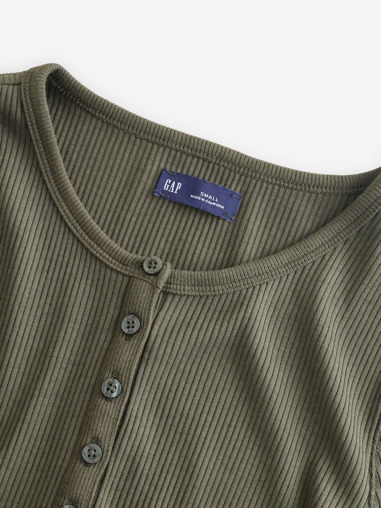 Gap Green Modern Rib Long Sleeve Henley T-Shirt - Image 4 of 4 Gap Green Modern Rib Long Sleeve Henley T-Shirt - Image 4 of 4