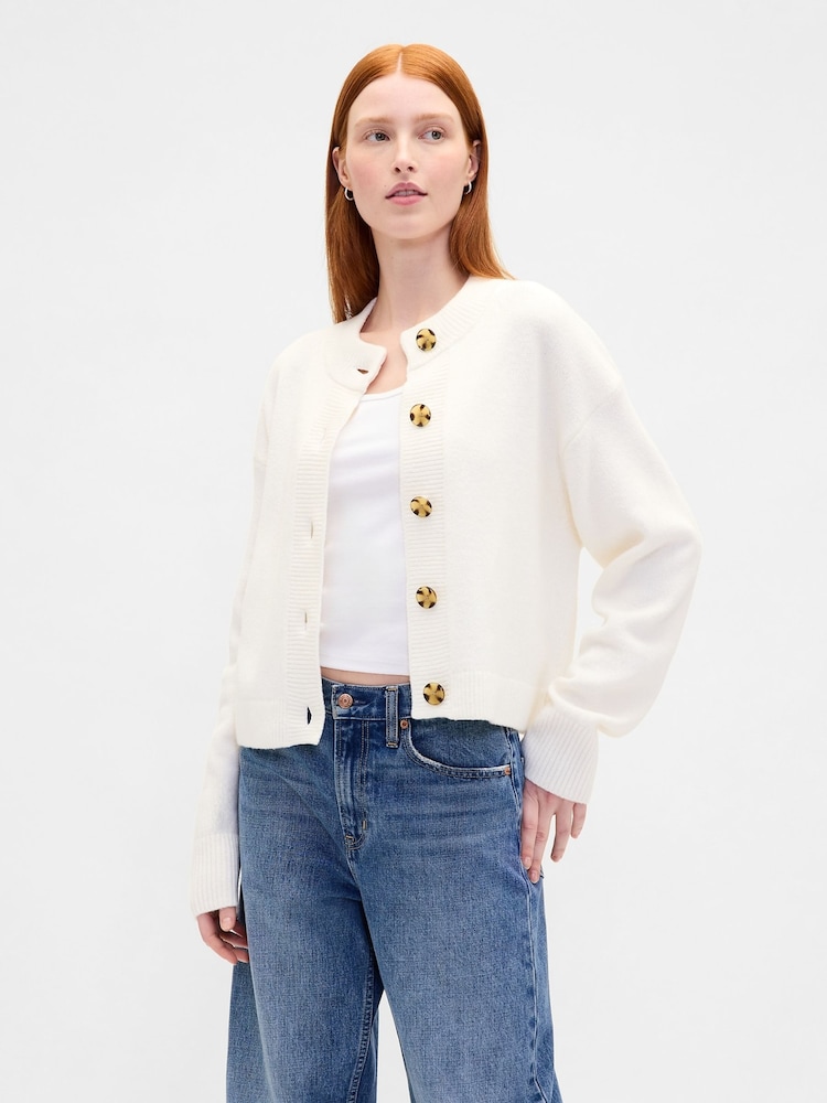 Gap White CashSoft Oversized Chunky Cardigan - Image 1 of 4 Gap White CashSoft Oversized Chunky Cardigan - Image 1 of 4