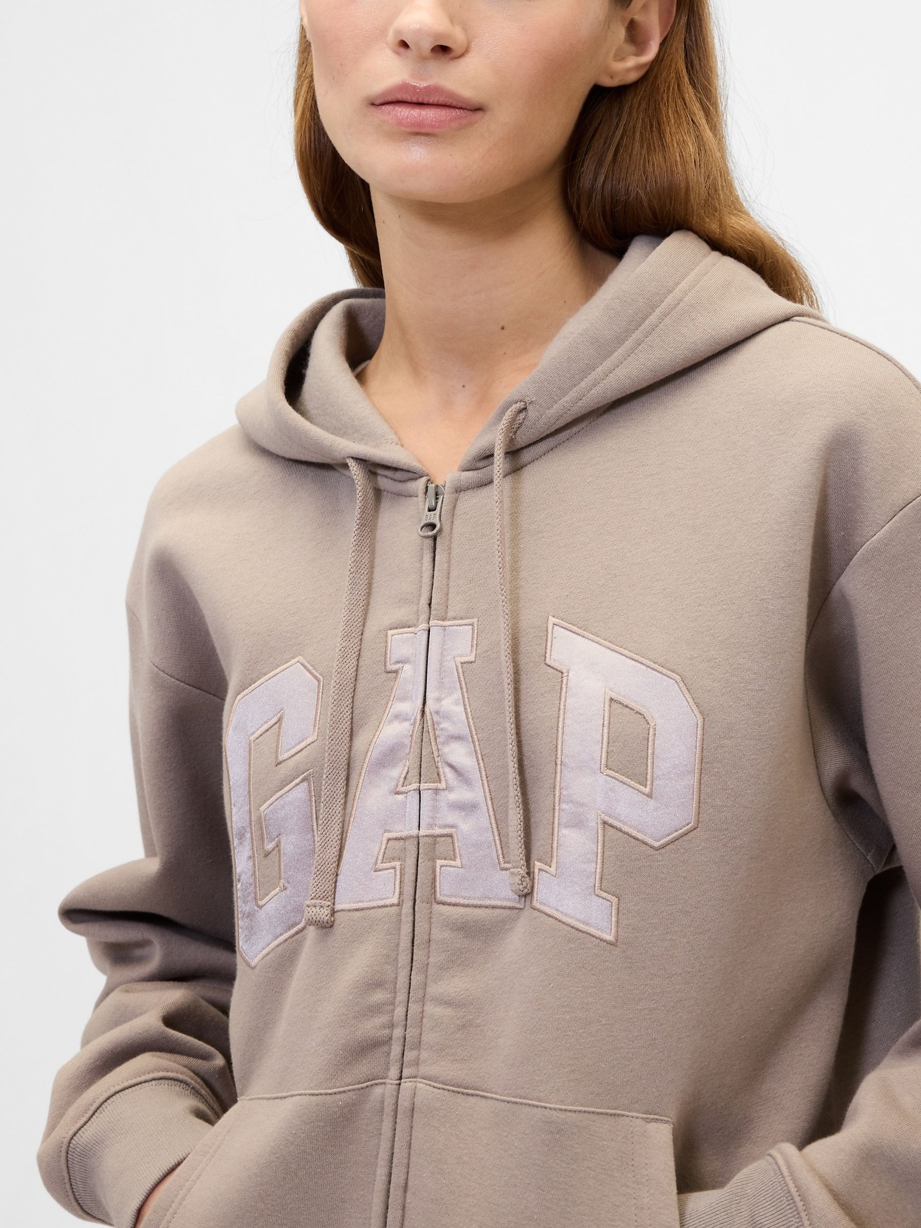 Buy Gap Brown Relaxed Logo Zip Hoodie from the Next UK online shop