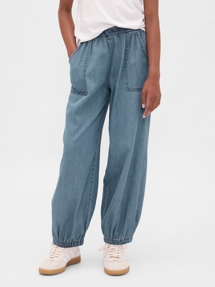 Gap Blue High Waisted Denim Baggy Joggers (4-13yrs) (4-13yrs) - Image 1 of 5