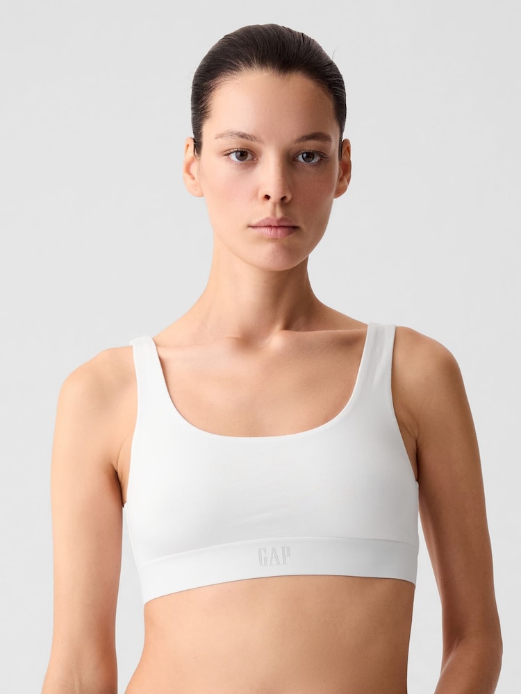 Gap White Stretch Cotton Logo Bralette - Image 1 of 4