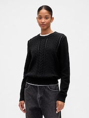 Gap Black Cotton Cable Knit Sweatshirt - Image 1 of 5