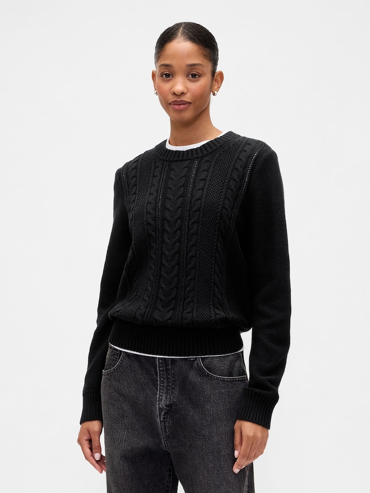 Gap Black Cotton Cable Knit Sweatshirt - Image 1 of 5